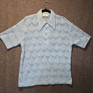 VTG 70s Jantzen 100 Mesh Knit Diamond Pattern 1/4 Zip Rockabilly Polo Shirt L